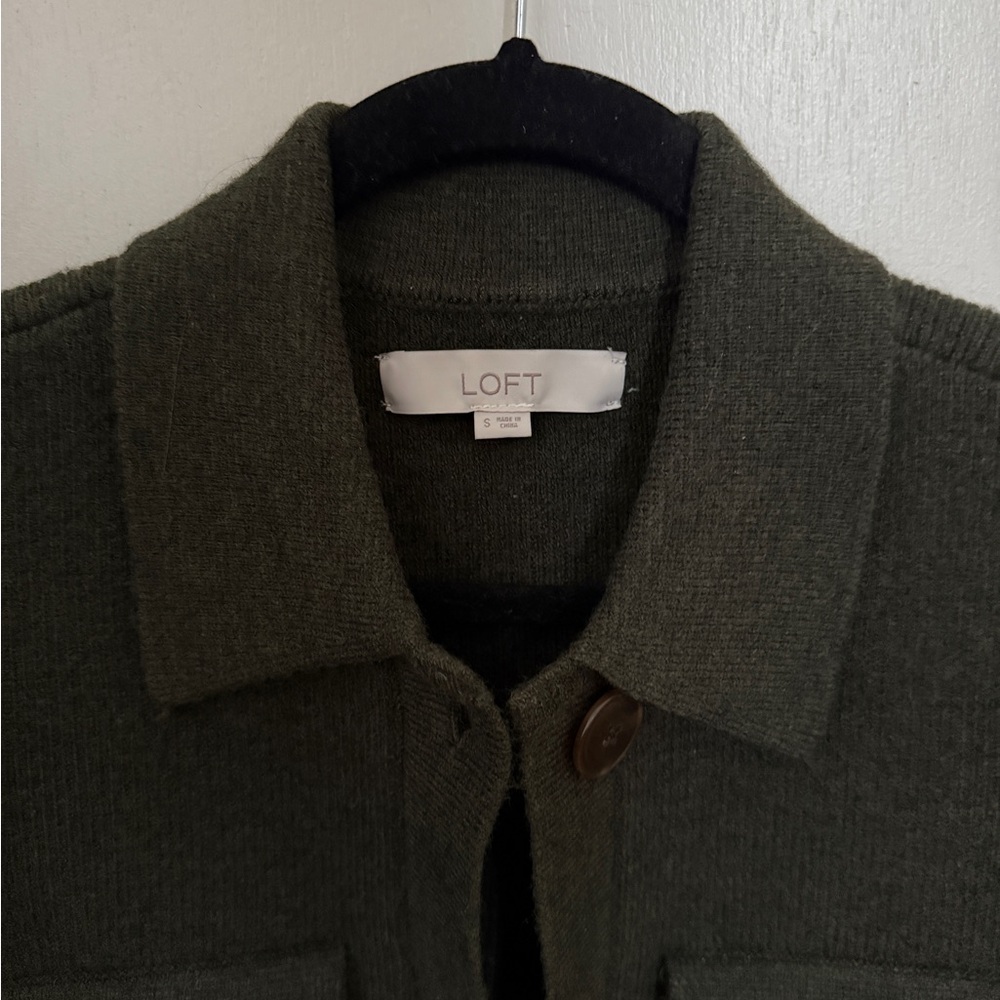 LOFT Olive Green Cropped Cardigan Jacket - Picture 3 of 4